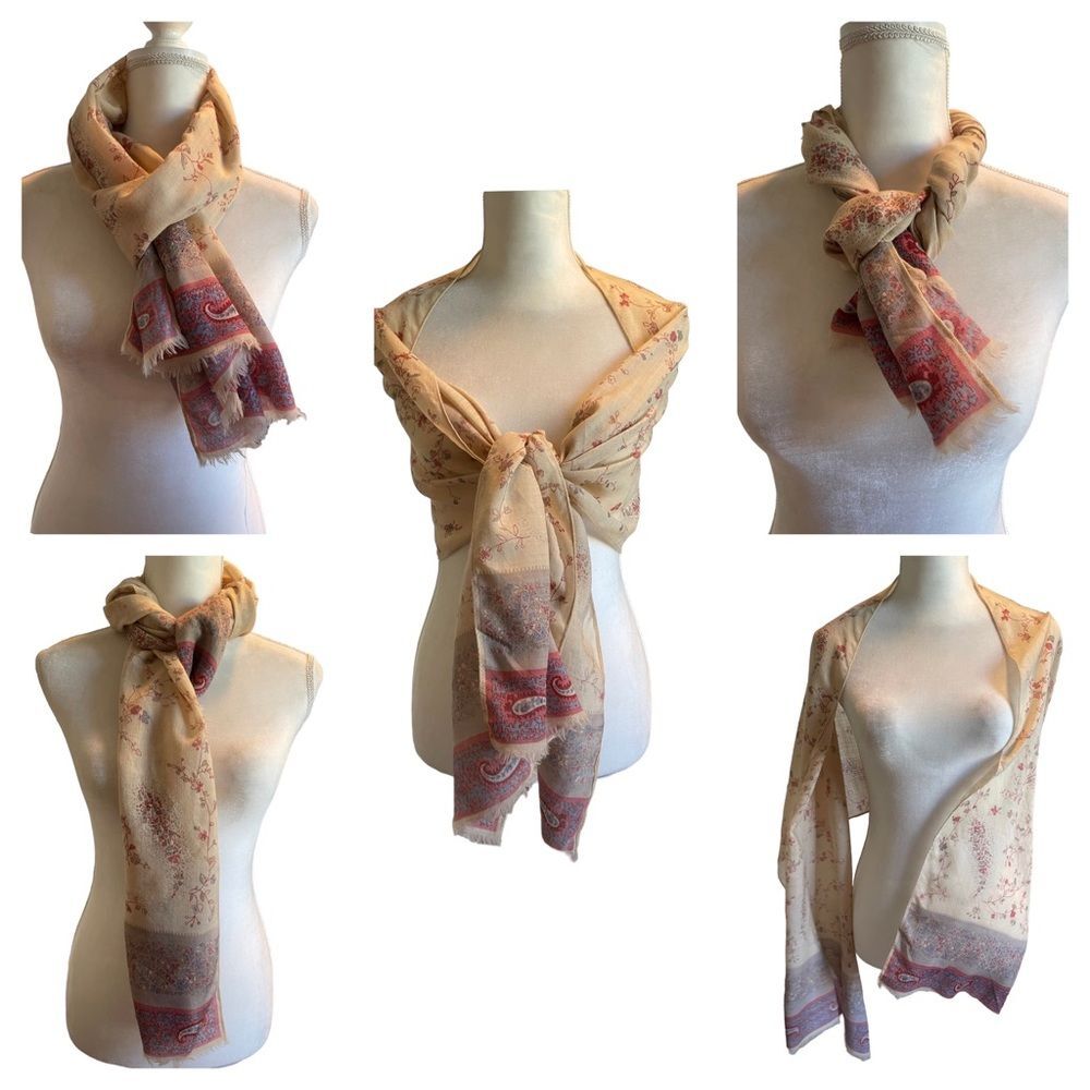 Echo Gorgeous Vintage‎ Wool Floral & Paisley Print Scarf